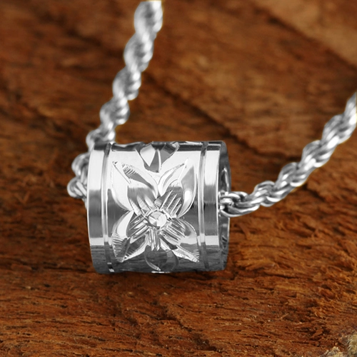 Sterling Silver Hawaiian Scroll Smooth Edge Barrel Pendant (Silver/Pink Gold/Yellow Gold) (S/M) (Chain Sold Separately)