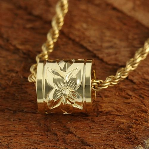 Sterling Silver Hawaiian Scroll Smooth Edge Barrel Pendant (Silver/Pink Gold/Yellow Gold) (S/M) (Chain Sold Separately)