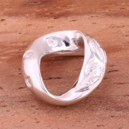 Sterling Silver Hawaiian Scroll Twist Circle with Three CZ Pendant (Chain Sold Separately)