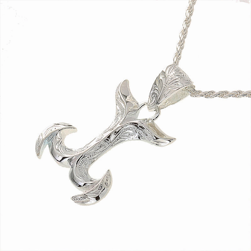 Sterling Silver Hawaiian Scroll Two End Fish Hook Pendant (Chain Sold Separately)