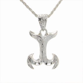 Sterling Silver Hawaiian Scroll Two End Fish Hook Pendant (Chain Sold Separately)