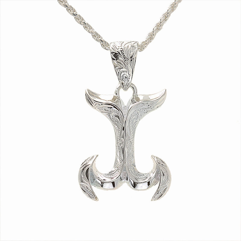 Sterling Silver Hawaiian Scroll Two End Fish Hook Pendant (Chain Sold Separately)