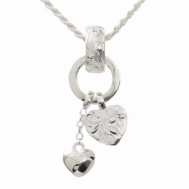 Sterling Silver Hawaiian Scroll Two Heart Ring Pendant (Chain Sold Separately)