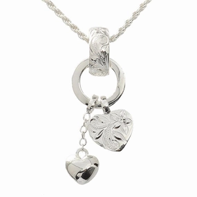 Sterling Silver Hawaiian Scroll Two Heart Ring Pendant (Chain Sold Separately)