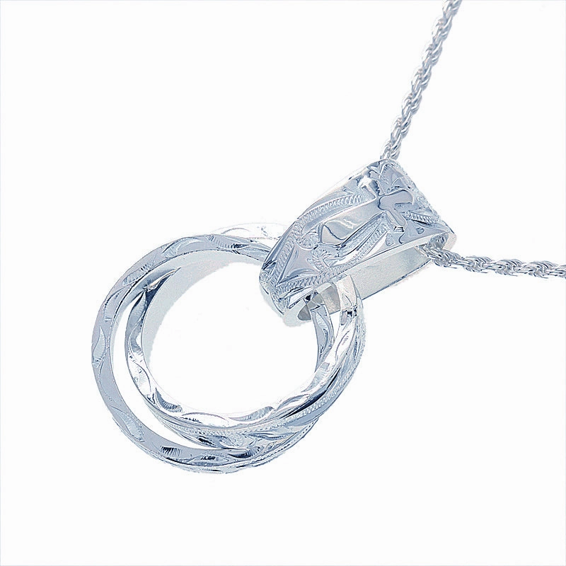 Sterling Silver Hawaiian Scroll Two Ring with Cross Outline Pendant (Chain Sold Separately)