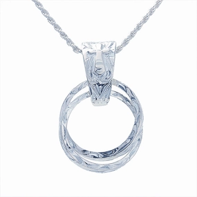 Sterling Silver Hawaiian Scroll Two Ring with Cross Outline Pendant (Chain Sold Separately)