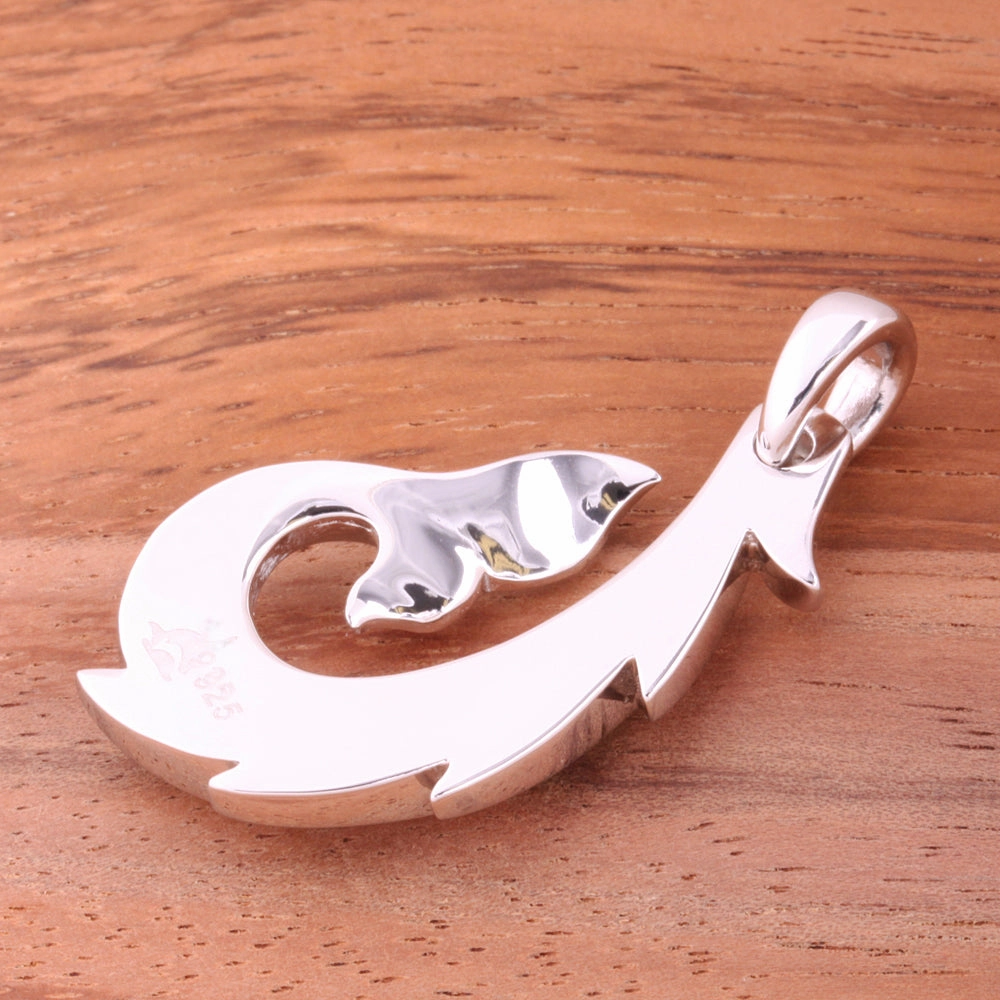 Sterling Silver Hawaiian Scroll Whale Tail Fish Hook Pendant (Chain Sold Separately)