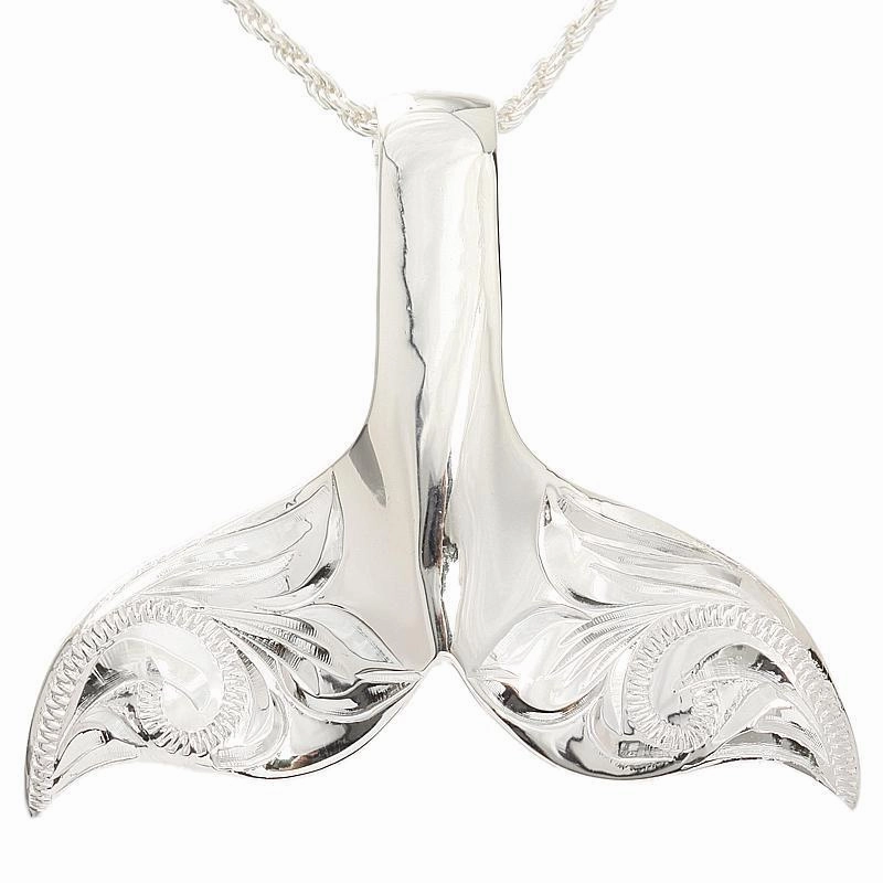 Sterling Silver Hawaiian Scroll Whale Tail Pendant (L/XL) (Chain Sold Separately)