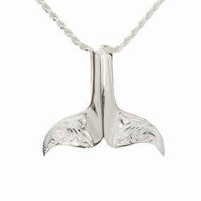 Sterling Silver Hawaiian Scroll Whale Tail Pendant (L/XL) (Chain Sold Separately)