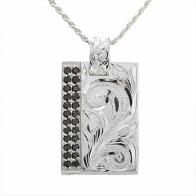 Sterling Silver Hawaiian Scroll with Black CZ Plate Pendant (Chain Sold Separately)