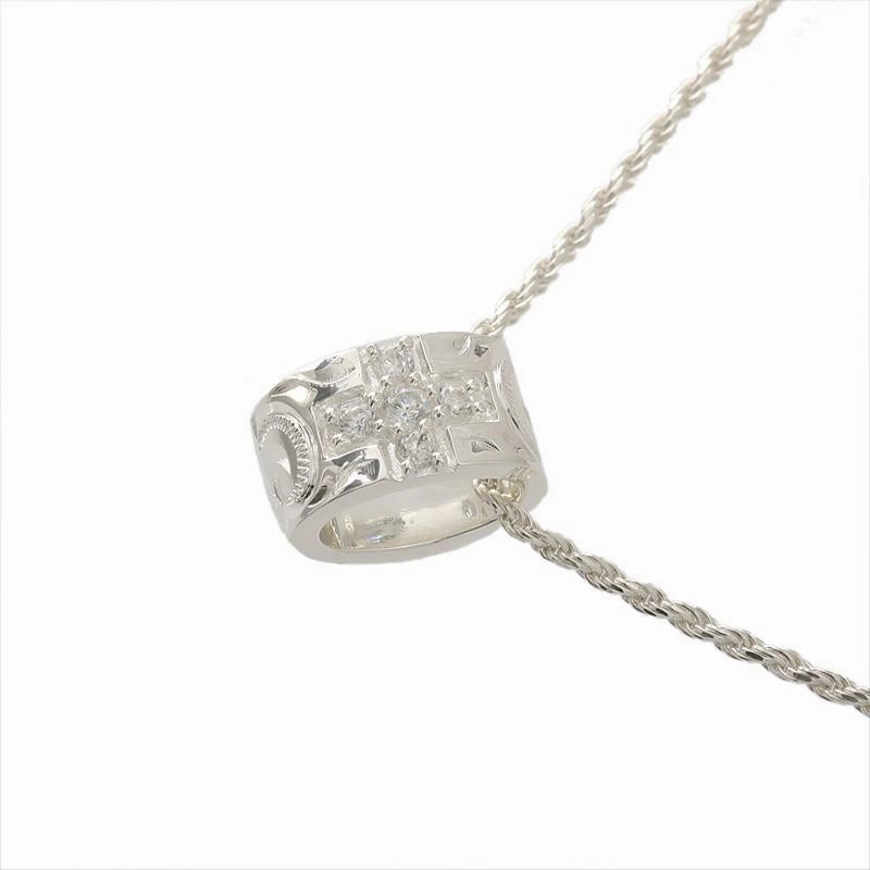 Sterling Silver Hawaiian Scroll with CZ Cross Oval Barrel Pendant (Chain Sold Separately)