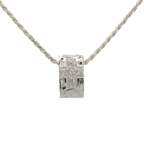 Sterling Silver Hawaiian Scroll with CZ Cross Oval Barrel Pendant (Chain Sold Separately)