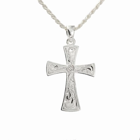Sterling Silver Hawaiian Scroll with CZ Cross Pendant (Chain Sold Separately)