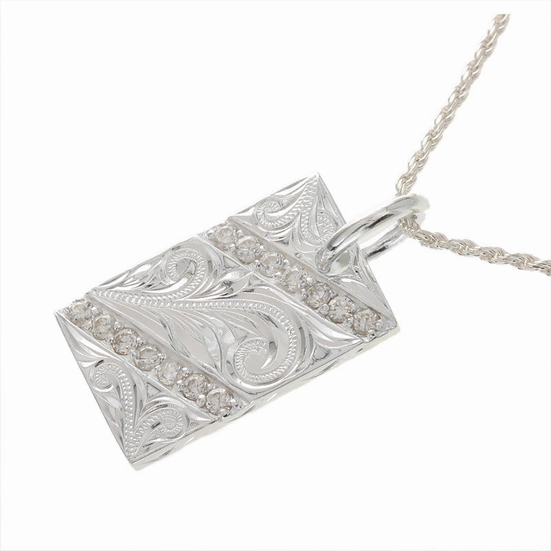 Sterling Silver Hawaiian Scroll with CZ Plate Pendant (Chain Sold Separately)