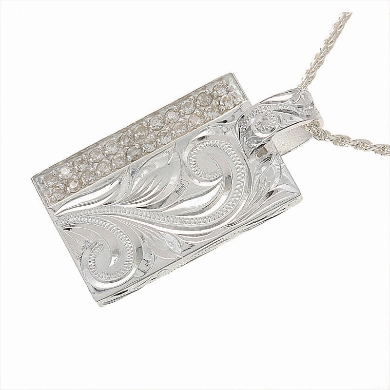 Sterling Silver Hawaiian Scroll with CZ Plate Pendant (Chain Sold Separately)