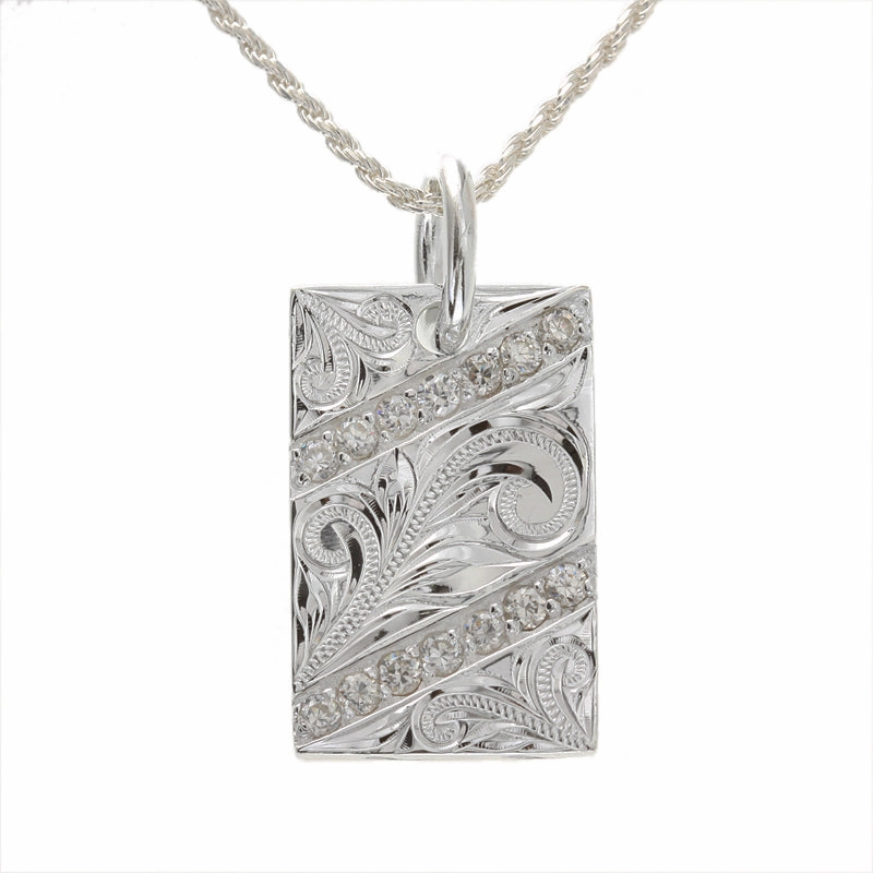 Sterling Silver Hawaiian Scroll with CZ Plate Pendant (Chain Sold Separately)