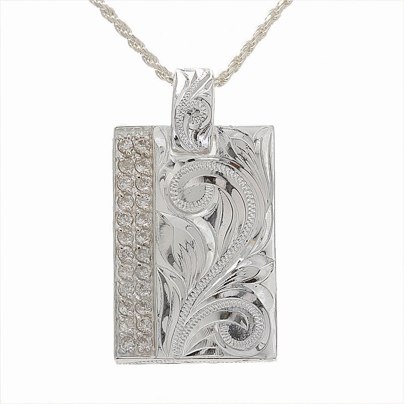 Sterling Silver Hawaiian Scroll with CZ Plate Pendant (Chain Sold Separately)