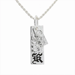Sterling Silver Hawaiian Scroll with "K" Initial Double Plate Pendant (Chain Sold Separately)