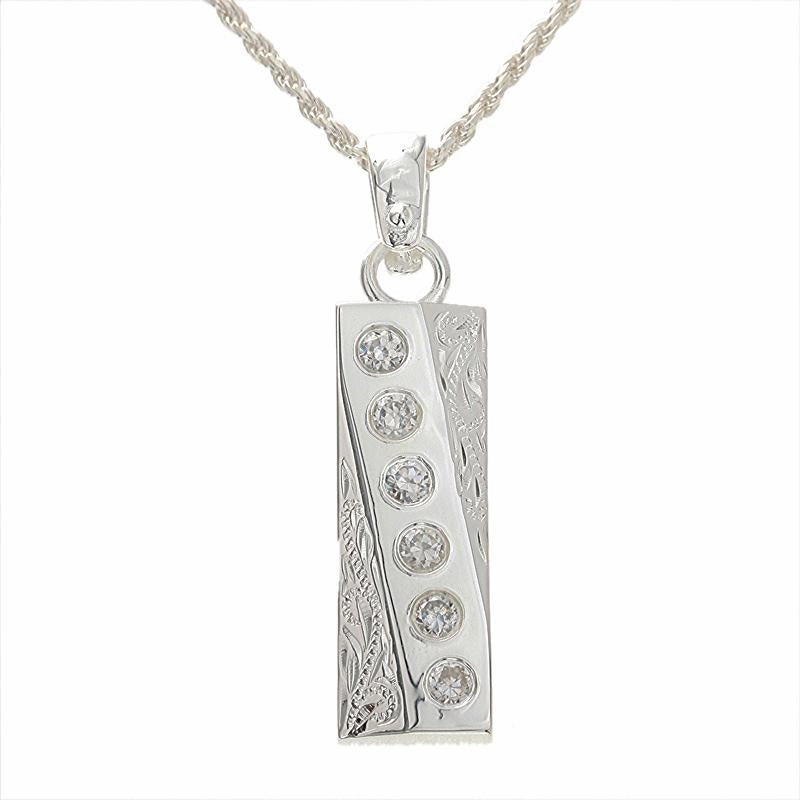 Sterling Silver Hawaiian Scroll With Six CZ Vertical Plate Pendant (Chain Sold Separately)
