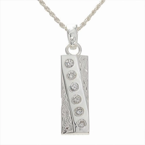 Sterling Silver Hawaiian Scroll With Six CZ Vertical Plate Pendant (Chain Sold Separately)