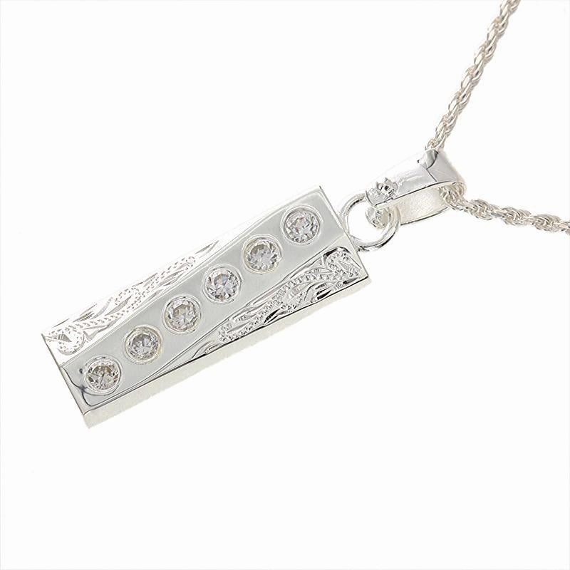 Sterling Silver Hawaiian Scroll With Six CZ Vertical Plate Pendant (Chain Sold Separately)