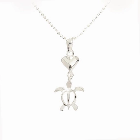 Sterling Silver Heart and Honu (Hawaiian Turtle) Pendant (Chain Sold Separately)
