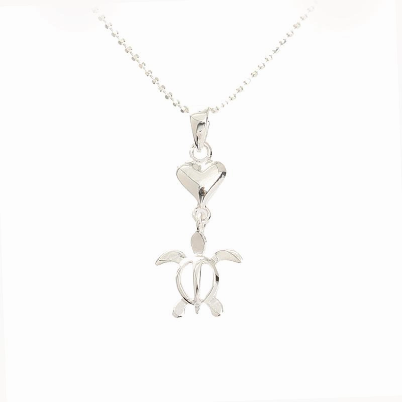 Sterling Silver Heart and Honu (Hawaiian Turtle) Pendant (Chain Sold Separately)