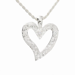 Sterling Silver Heavy Hawaiian Scroll with CZ Heart Pendant (Chain Sold Separately)