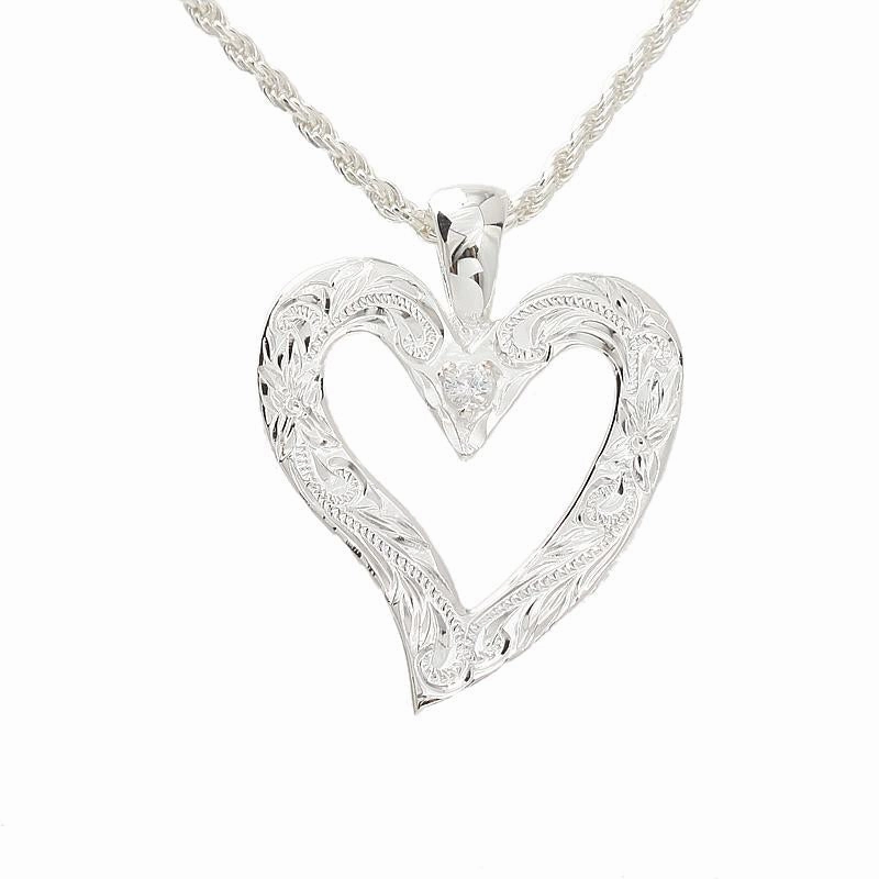Sterling Silver Heavy Hawaiian Scroll with CZ Heart Pendant (Chain Sold Separately)