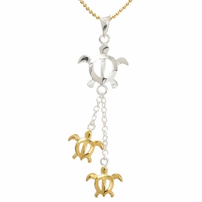 Sterling Silver Honu and 2 Yellow Gold Plated Honu (Turtle) Pendant (Chain Sold Separately)