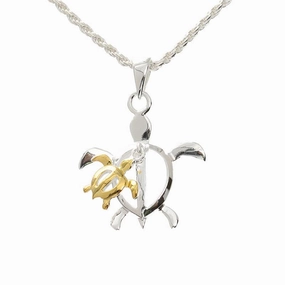 Sterling Silver Honu and Yellow Gold Plated Honu (Turtle) Pendant (Chain Sold Separately)