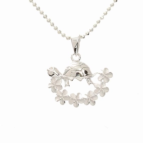 Sterling Silver Honu (Hawaiian Turtle) and Plumeria Lei Pendant (Chain Sold Separately)