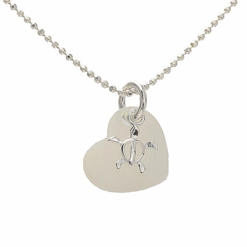 Sterling Silver Honu (Hawaiian Turtle) and Shell Heart Pendant (Chain Sold Separately)