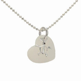 Sterling Silver Honu (Hawaiian Turtle) and Shell Heart Pendant (Chain Sold Separately)