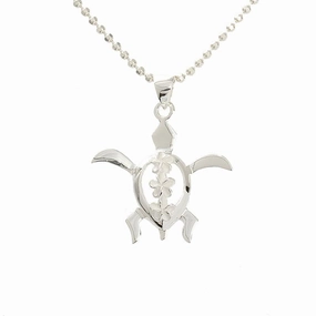 Sterling Silver Honu (Hawaiian Turtle) with 3 Plumeria Pendant (Chain Sold Separately)