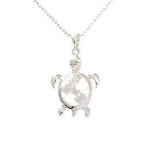 Sterling Silver Honu (Hawaiian Turtle) with 4 CZ Pendant (Chain Sold Separately)