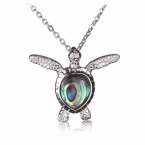 Sterling Silver Honu (Hawaiian Turtle) with Abalone Inlaid Pendant (Chain Sold Separately)