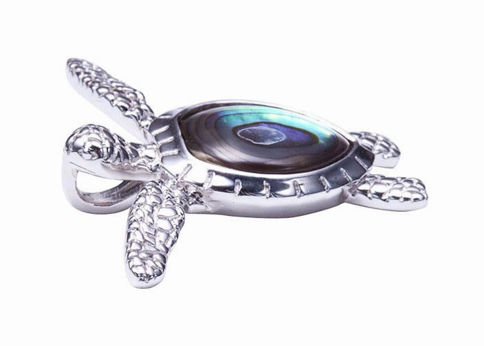 Sterling Silver Honu (Hawaiian Turtle) with Abalone Inlaid Pendant (Chain Sold Separately)
