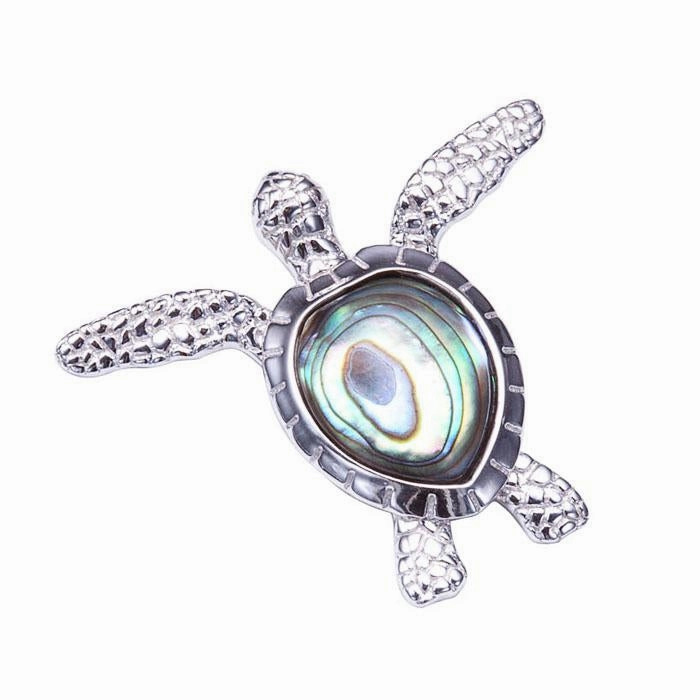 Sterling Silver Honu (Hawaiian Turtle) with Abalone Inlaid Pendant (Chain Sold Separately)