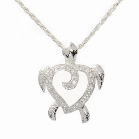 Sterling Silver Honu (Hawaiian Turtle) with CZ Pendant (Chain Sold Separately)