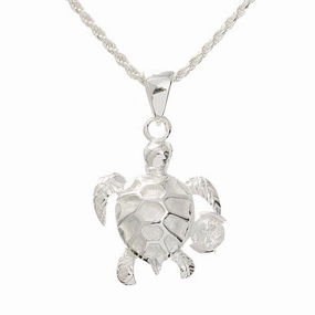 Sterling Silver Honu (Hawaiian Turtle) with CZ Pendant (Chain Sold Separately)