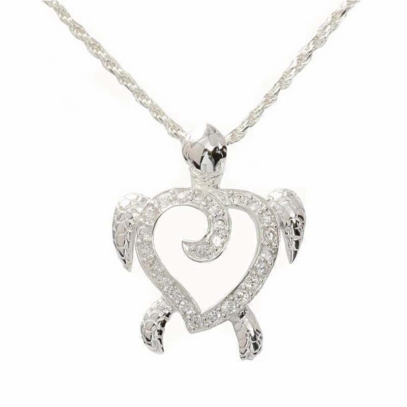 Sterling Silver Honu (Hawaiian Turtle) with CZ Pendant (Chain Sold Separately)