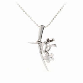 Sterling Silver Honu (Turtle) and 6mm Plumeria with CZ Cross Pendant (Chain Sold Separately)