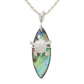Sterling Silver Honu (Turtle) and Abalone Shell Surfboard Pendant (Chain Sold Separately)