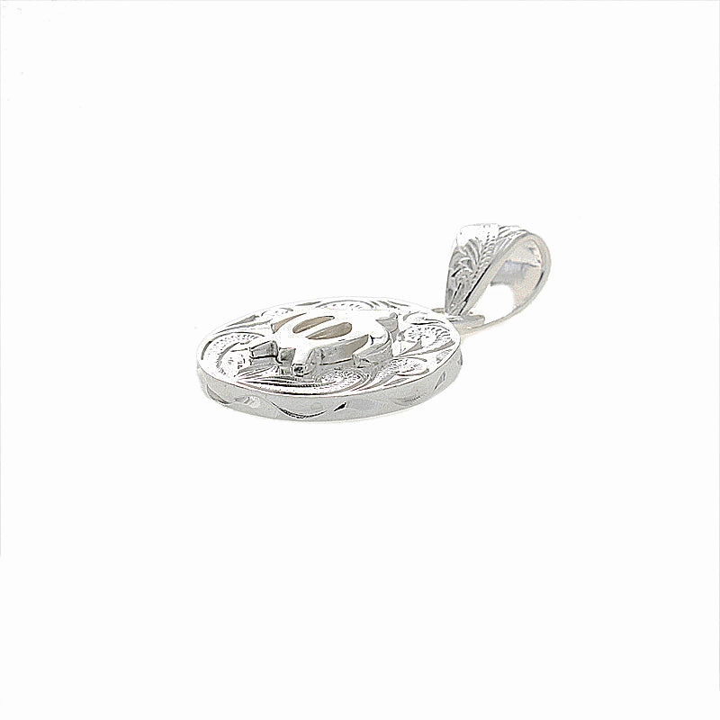 Sterling Silver Honu (Turtle) Raised Scroll Plate Circle Pendant (Chain Sold Separately)