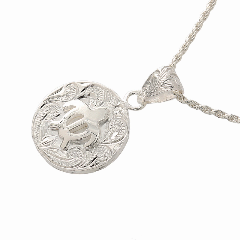 Sterling Silver Honu (Turtle) Raised Scroll Plate Circle Pendant (Chain Sold Separately)