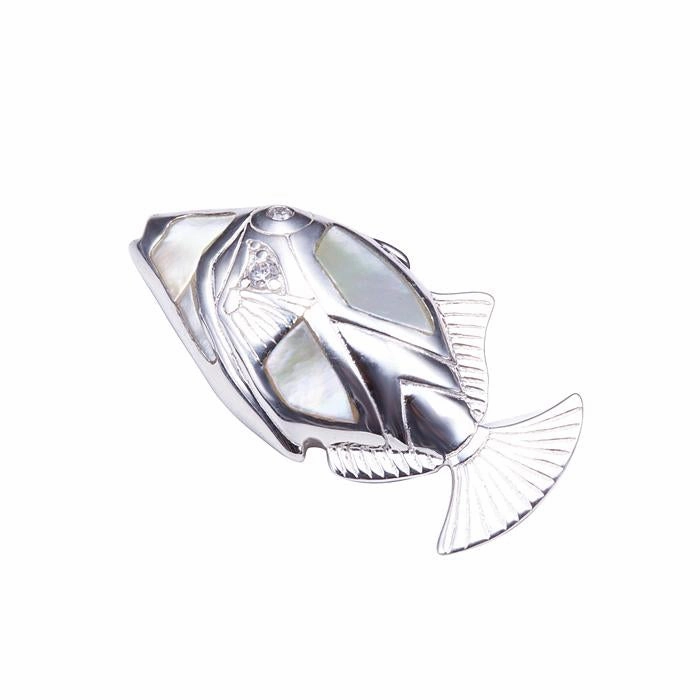 Sterling Silver Humuhumunukunukuapua'a with Mother-of-Pearl Inlaid Pendant (Chain sold separately)