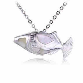 Sterling Silver Humuhumunukunukuapua'a with Mother-of-Pearl Inlaid Pendant (Chain sold separately)