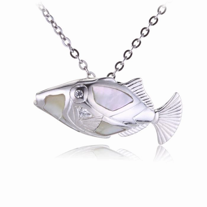 Sterling Silver Humuhumunukunukuapua'a with Mother-of-Pearl Inlaid Pendant (Chain sold separately)