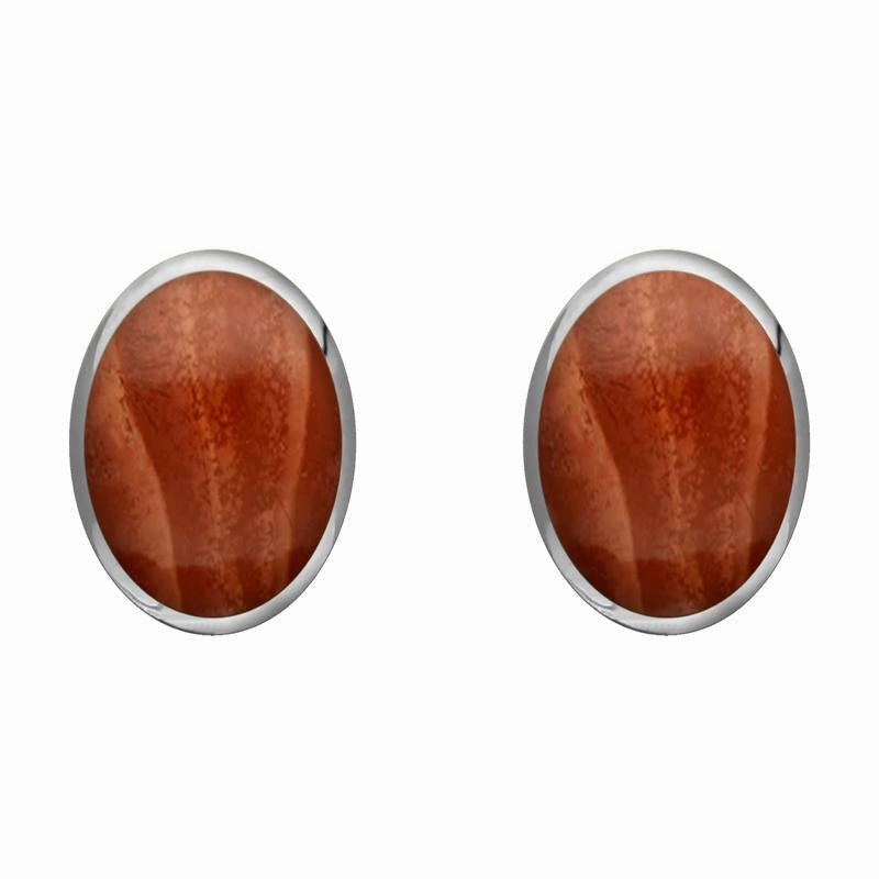 Sterling Silver Jasper 8 x 10mm Classic Large Oval Stud Earrings